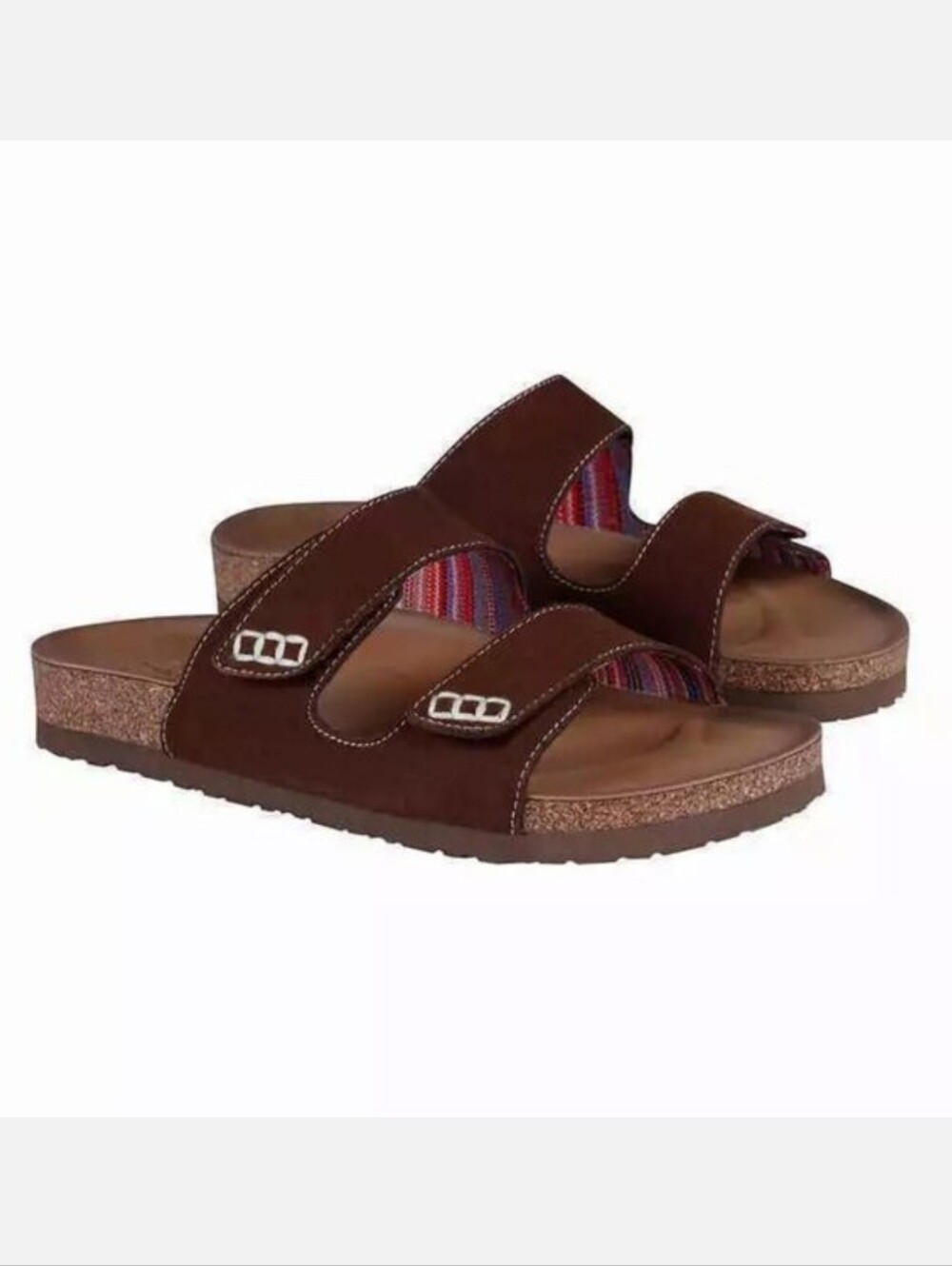 Skechers Kids Brown Double-Strap Slide Sandals with Striped Lining